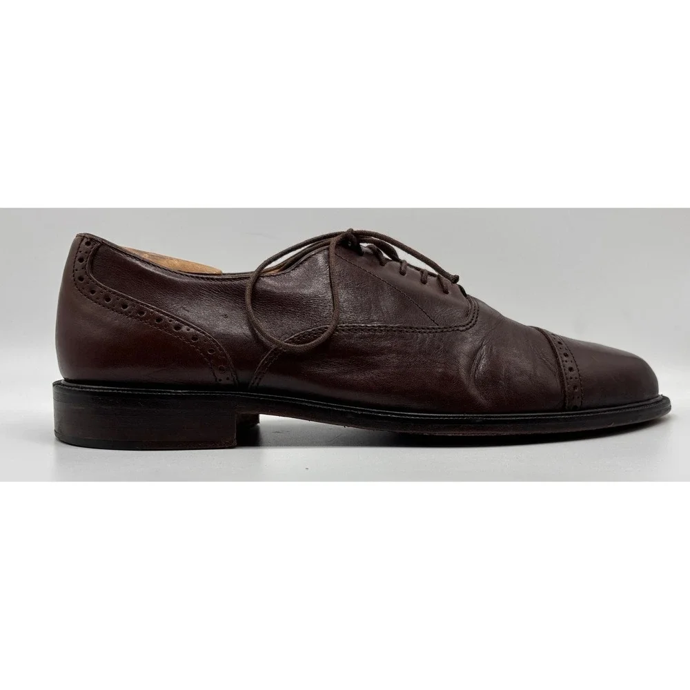 Alfani Men's Brown Cap Toe Oxford Dress Shoes Made in Italy Leather Lace Up